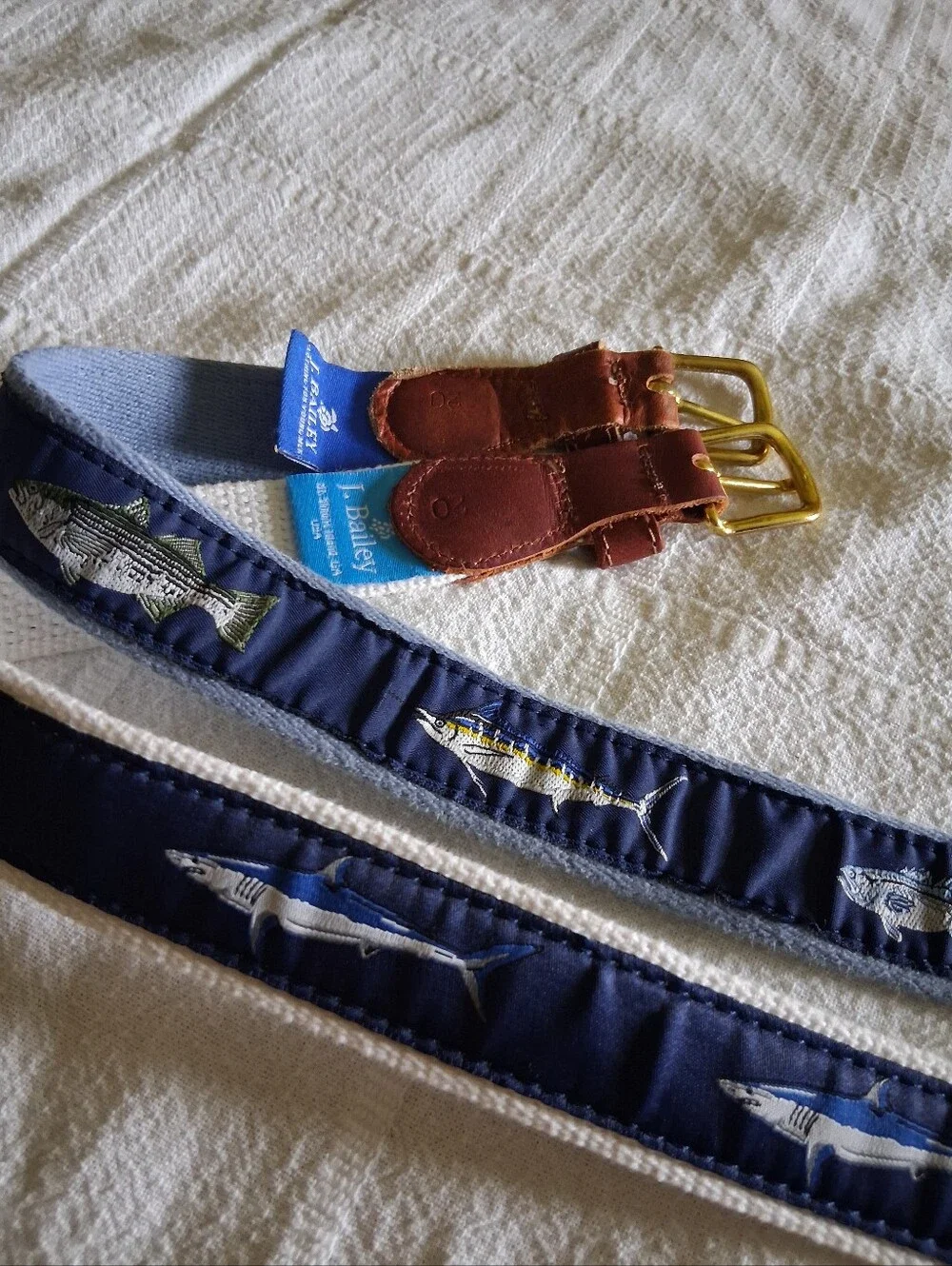 J. Bailey Leather/Canvas Ocean Fish Belt Bundle (2)